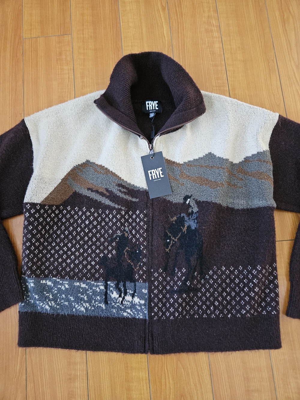 BRAND NEW Frye Wool Zip-Front Knit Horse Sweater Jacket lk Ralph Lauren RL Sz L - Picture 3 of 14